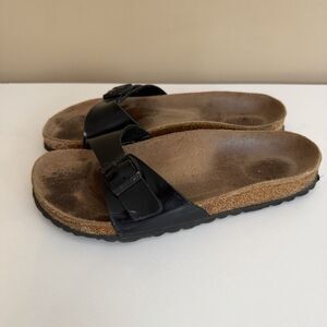 Birkenstock Madrid Birko-Flor Slide Sandals Black Patent Women’s 39 8.5